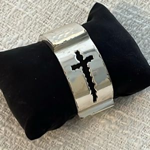Rusted Cuff silver tone cross  wide cuff bracelet
